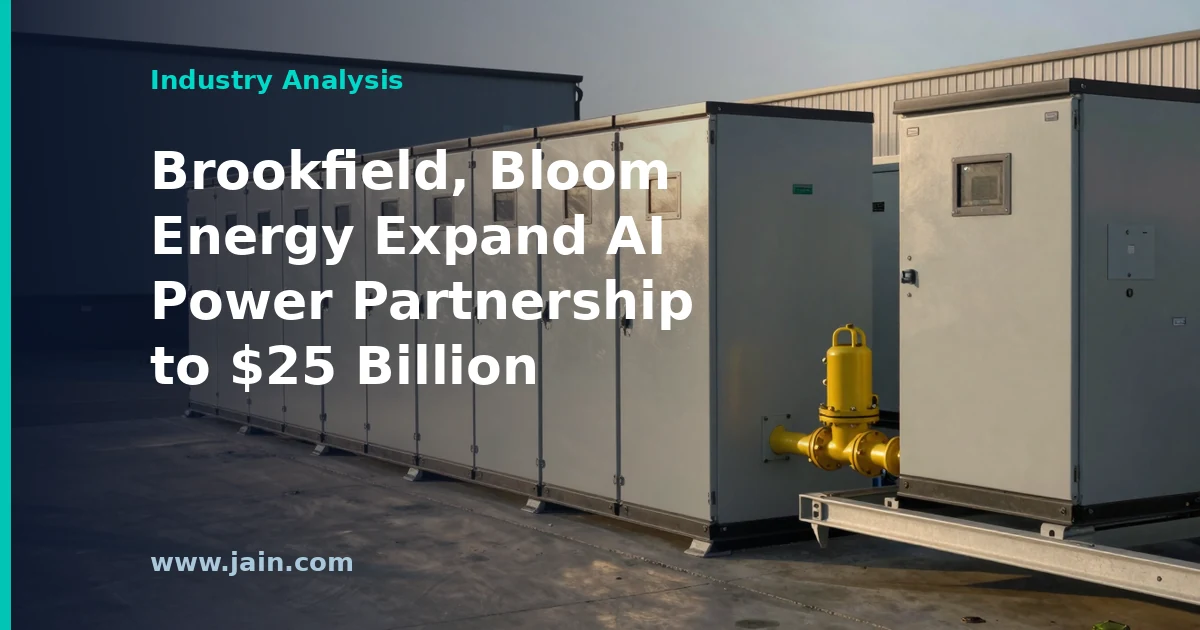 Fuel-cell modules powering an AI data center campus under the Brookfield–Bloom Energy $25 billion partnership